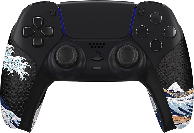 eXtremeRate PlayVital Protection pour ps5 Manette Grip Sticker,Autocollant Poignée pour ps5 Accessoires Controller,Skin Antidérapants-Grande Vague Kanagawa
