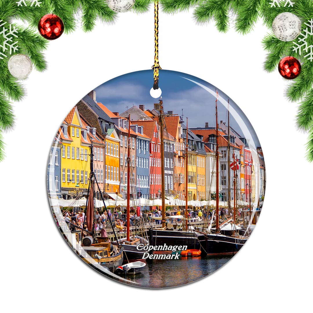Weekino Denmark Nyhavn Copenhagen Christmas Ornament City Travel Souvenir Collection Double Sided Porcelain 2.85 Inch Hanging Tree Decoration