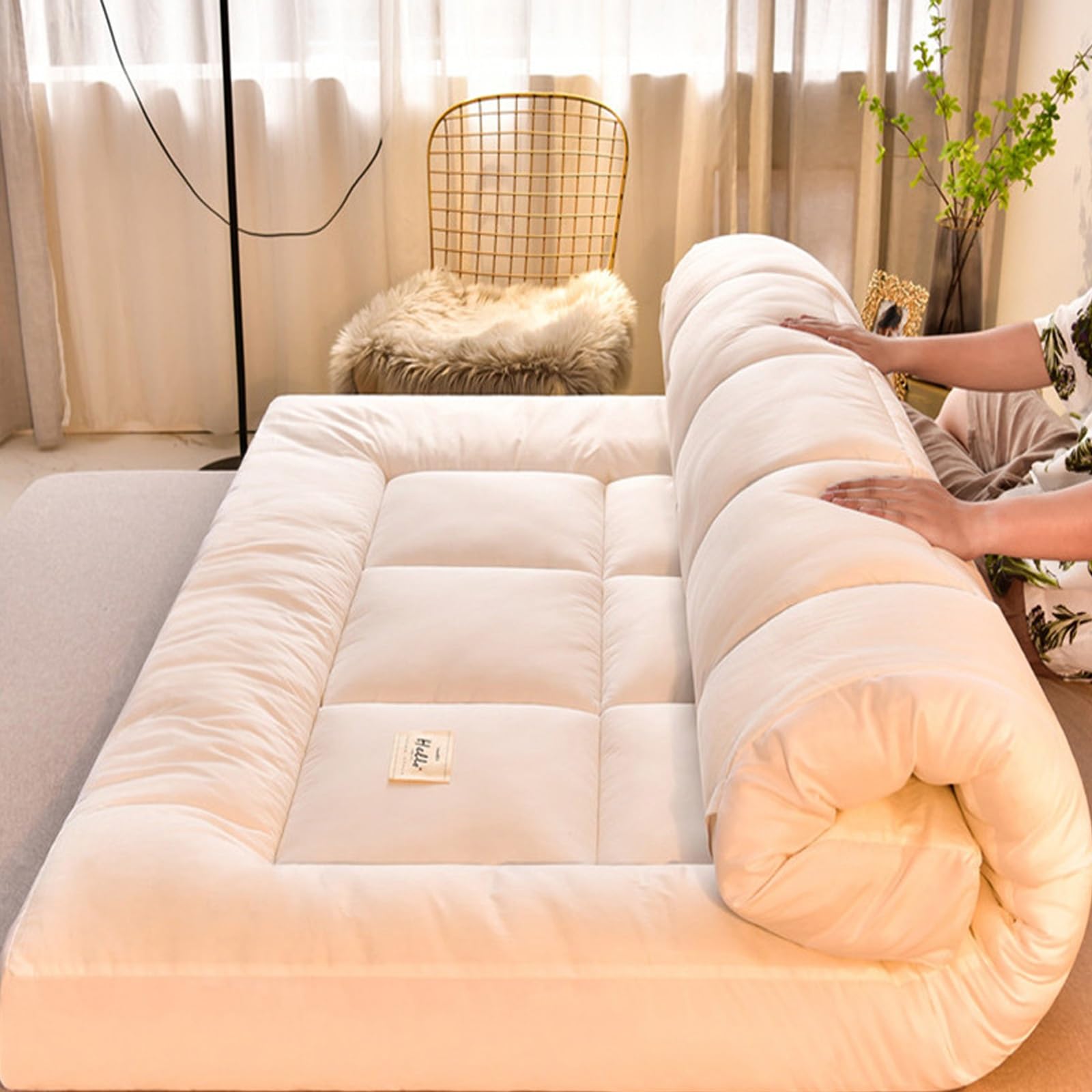 Matelas Futon, Matelas Pliable 2 Places, Tatami Japonais, Matelas Japonais, Futon Pliable, Matelas 1 Place, Matelas Camping 2 Personnes Futon, Matelas 2 Personnes Pliable pour Canapé Camping(White,90x