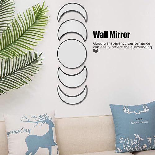 Miniatura 5 de Fydun Espejo de pared acrílico con cambio de ciclo lunar para decoración del hogar, dormitorio, decoración negro, amplia gama de usos (cinco piezas,