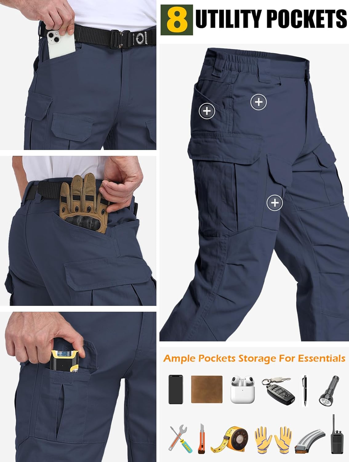 NAVEKULL Cotton Work Cargo Pants Stretch Lightweight Tactical Military Hiking Outdoor Pants with 8 Pockets - Image 2