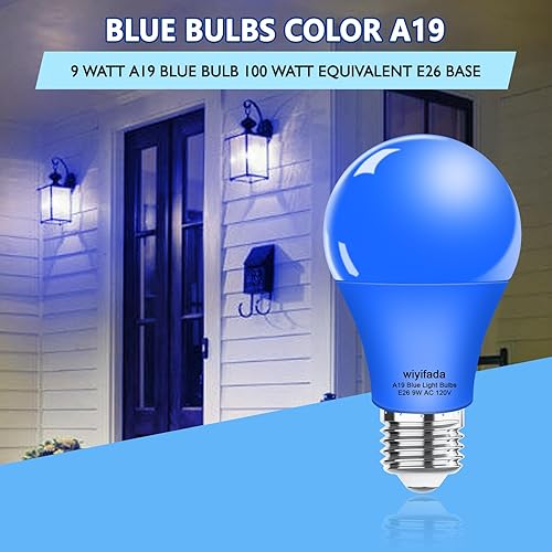 Miniatura 2 de Paquete de 2 bombillas LED azules A19, 120 V, E26, luces LED azules de Navidad, 9 W, reemplazan hasta 100 W, bombillas de colores regulables para el