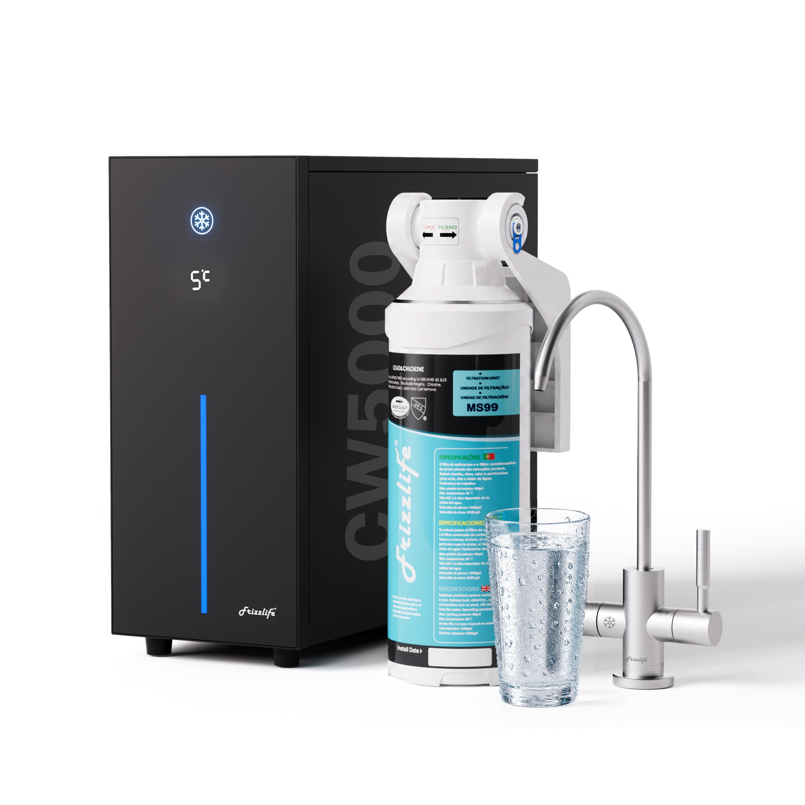 Frizzlife Refroidisseur d’Eau sous évier avec Filtre, CW5000+MS99