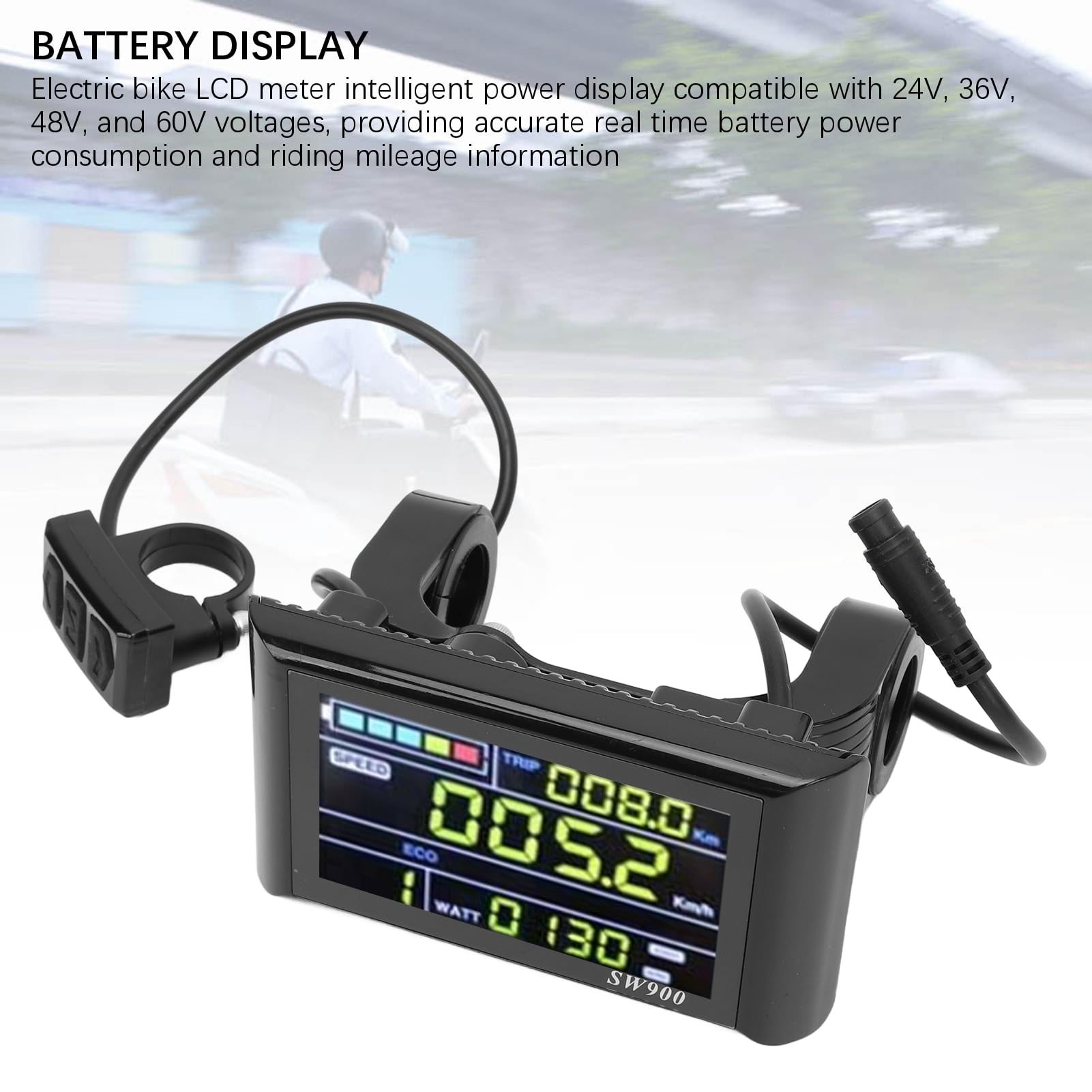 Yunir Affichage LCD à Vélo électrique, 24V 36V 48V 60V Panneau de Commande D'écran LCD à Vélo électrique, Compteur D'affichage LCD Scooter 6P Proof 6P, pour Les Vélos électriques de