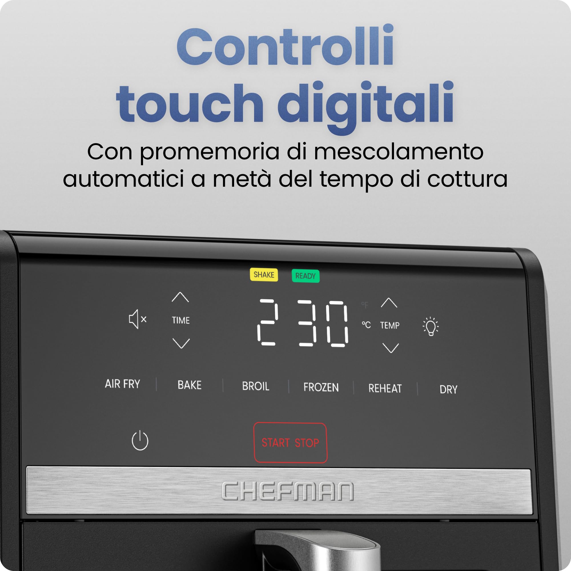 Chefman Friggitrice ad Aria TurboFry 8,5L, 6-in-1, 230°C, Cestello XL | Frittura ad aria, infornare, grigliare, riscaldare, disidratare, scongelare, finestra, Nera