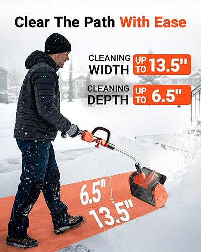 Miniatura 9 de VOLTASK Pala de nieve inalámbrica, 20 V  12 pulgadas  Soplador de nieve inalámbrico de 4 Ah, soplador de nieve a batería con cubierta de