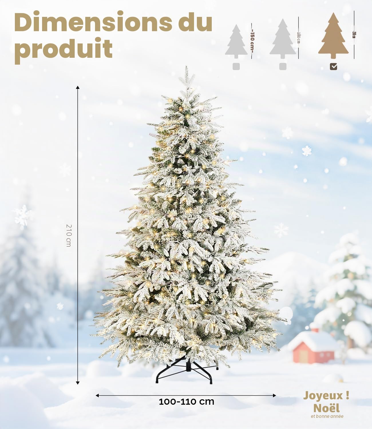 DEWUR Sapin de Noël Artificiel avec éclairage et Neige, Support en métal