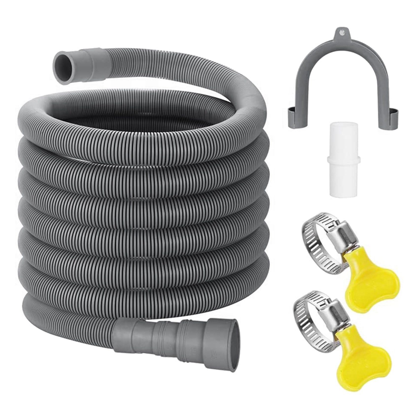 6X Juego de Extensión de Manguera de Desagüe Manguera de Lavadora Universal de 10 Pies, Incluye Conector de Manguera Soporte y Abrazaderas de Manguera Mangueras de Drenaje