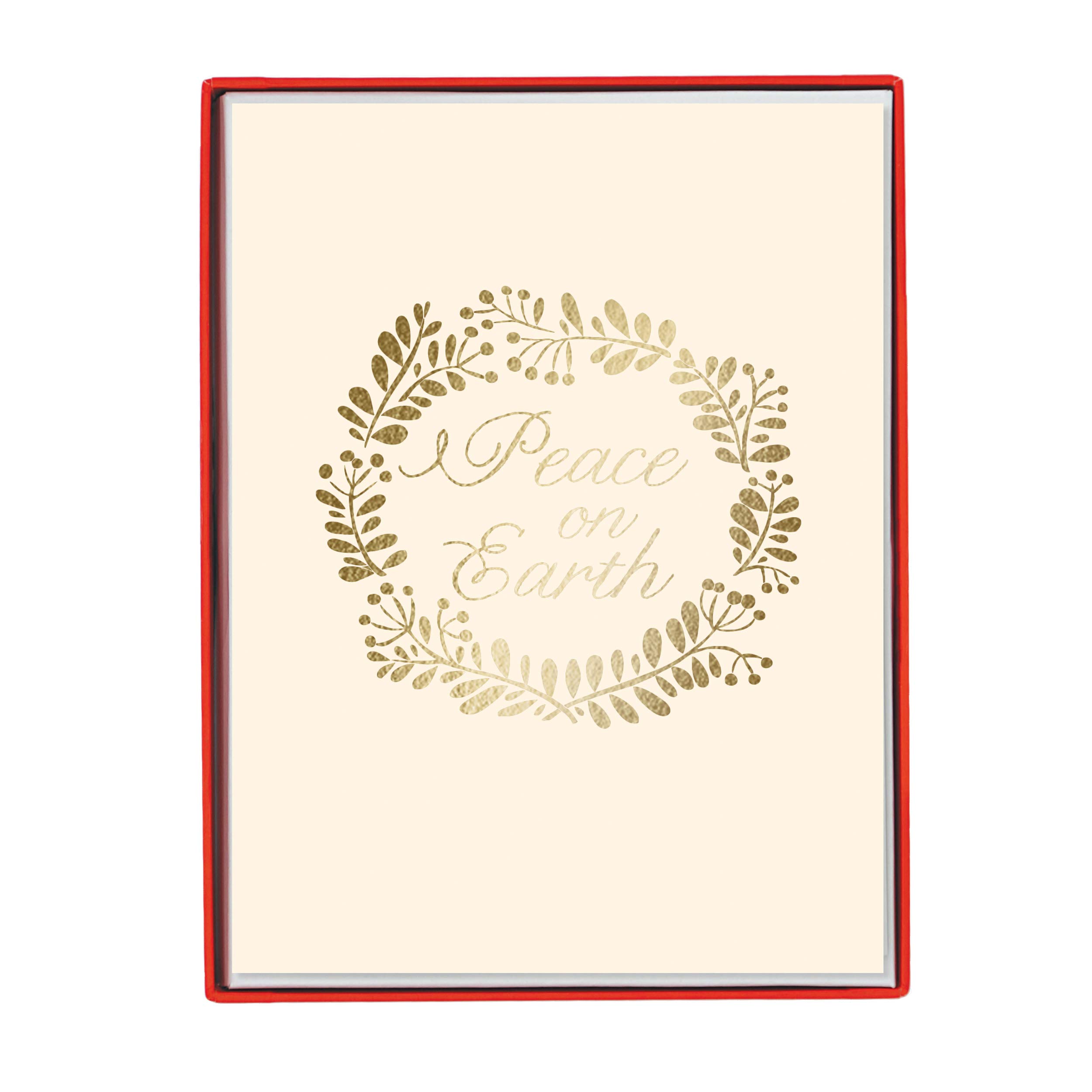 Graphique Peace on Earth Holiday Boxed Cards – 15 Cards Embellished with Gold Foil and Embossing, Includes Matching Envelopes and Storage Box, Cards Measure 3.25” x 4.75” (BXP399)