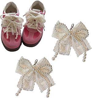2 Pcs Pearls Bow Shoe Charms for Sneakers, Elegant DIY Shoe Lace Decoration, Buckle Pearl Beaded Chain Accessories for Women, Dress Shoes, Wedding Gift Jewelry