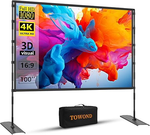 Miniatura 10 de TOWOND Pantalla de Proyector y Soporte, Pantalla de Proyector para Exteriores de 120 Pulgadas para Interiores, Pantalla de Película Portátil 16:9 4K
