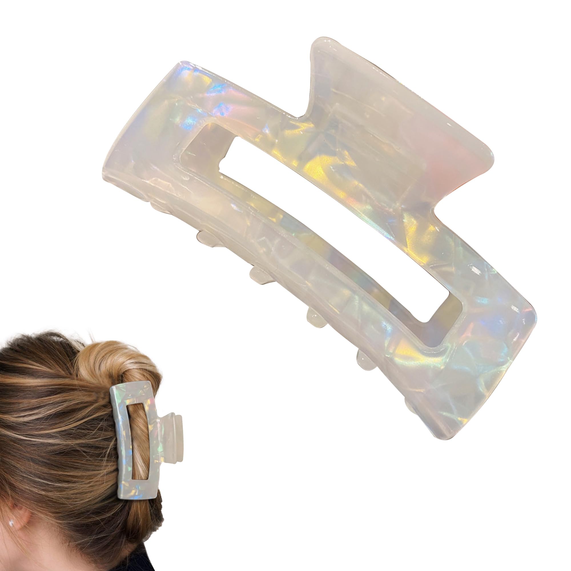 Large 3.8\'\' Acetate Hair Claw Clip for Thick Hair, Strong Hold Square Claw Large 4.3 Inch Claw Clips for Thick & Thin Hair - 8 Pack  main image 4