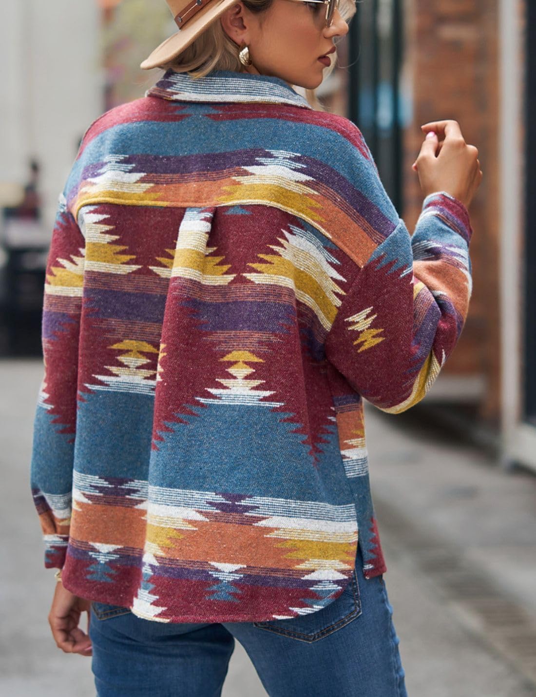 Chevara Women’s Vintage Ethnic Aztec Jacket Long Sleeve Button Up Woolen Shacket Western Jackets - Image 5