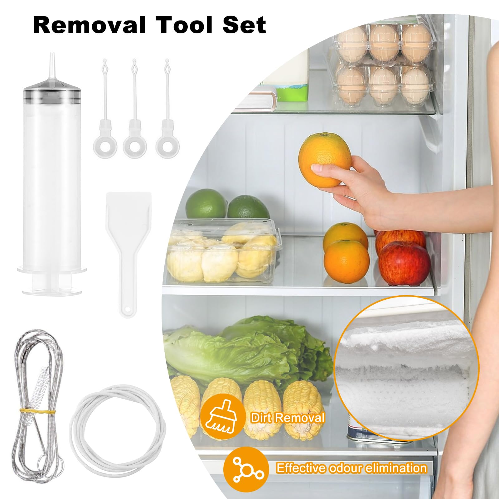 Kit Pulizia Frigorifero 10 Pezzi - Con Siringa, Tubi, Raschietto E Spazzole Per Sbloccare Fori Di Scarico - Foto 8