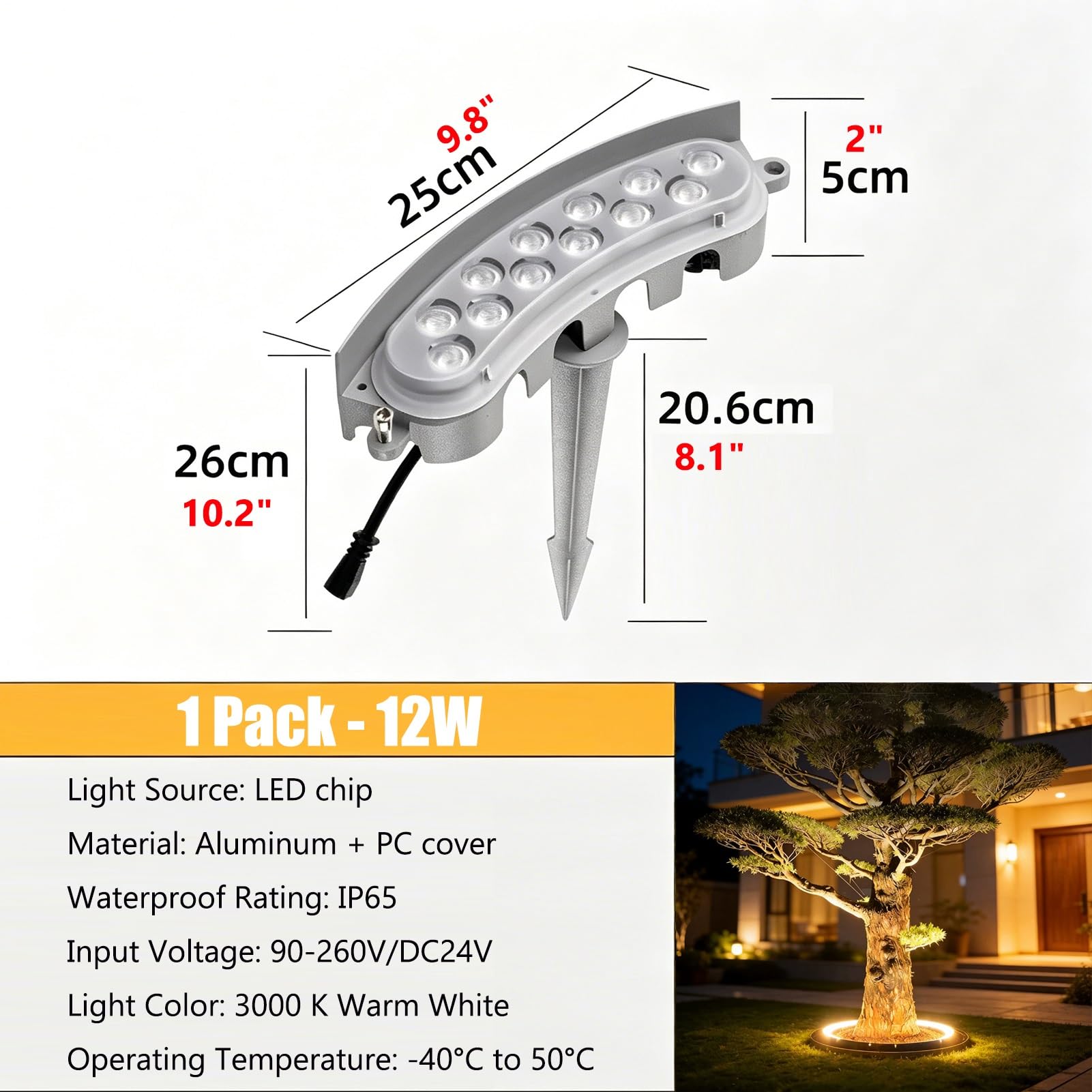 Lampki Choinkowe LED, Wodoodporne Pierścieniowe Oświetlenie Punktowe IP65 Do Ogrodu, Ciepła Biel 3000 K, 3 Metody Instalacji(1 Pack)