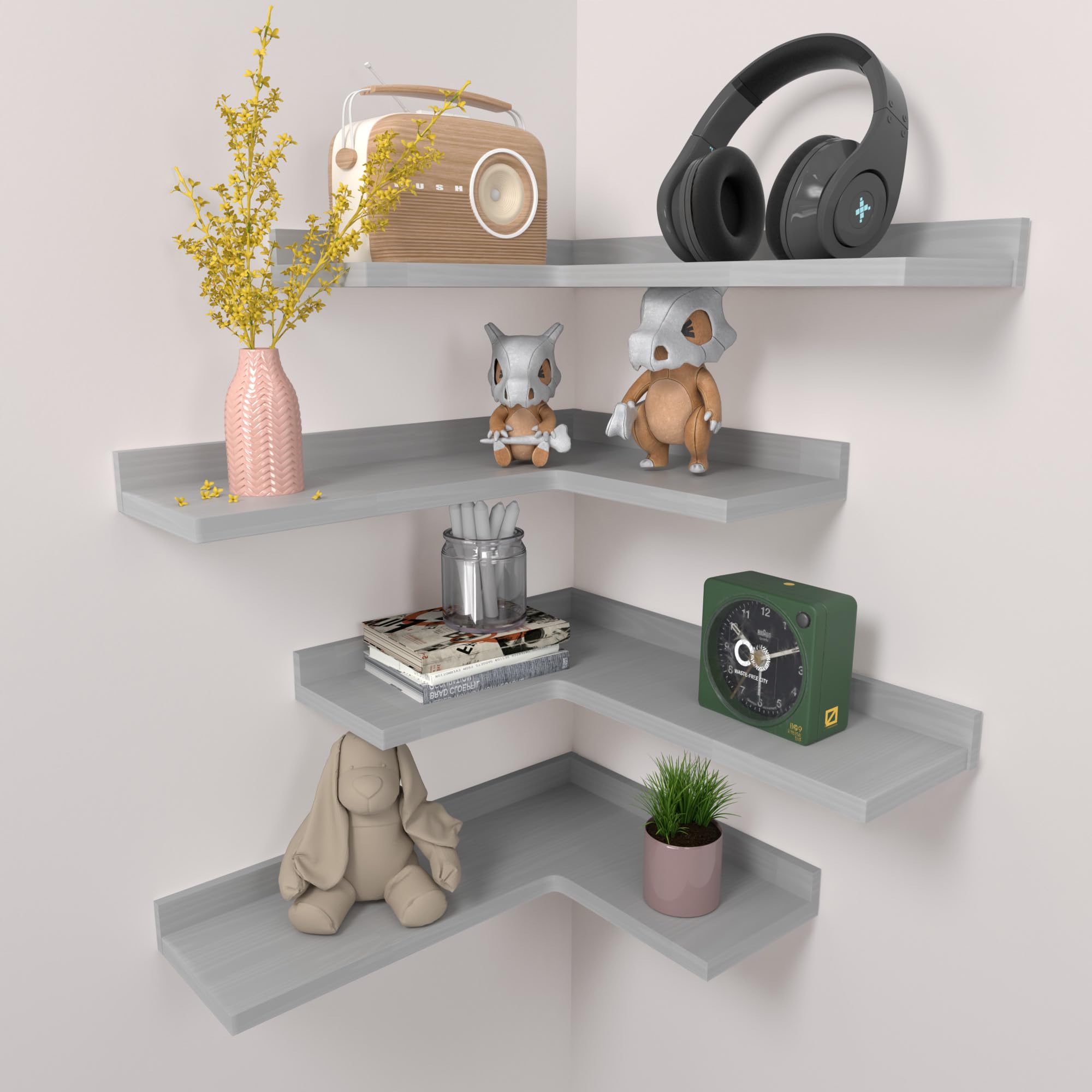 Amazon｜Ecowillon 素朴なパイン材コーナーシェルフ 4枚セット L字型