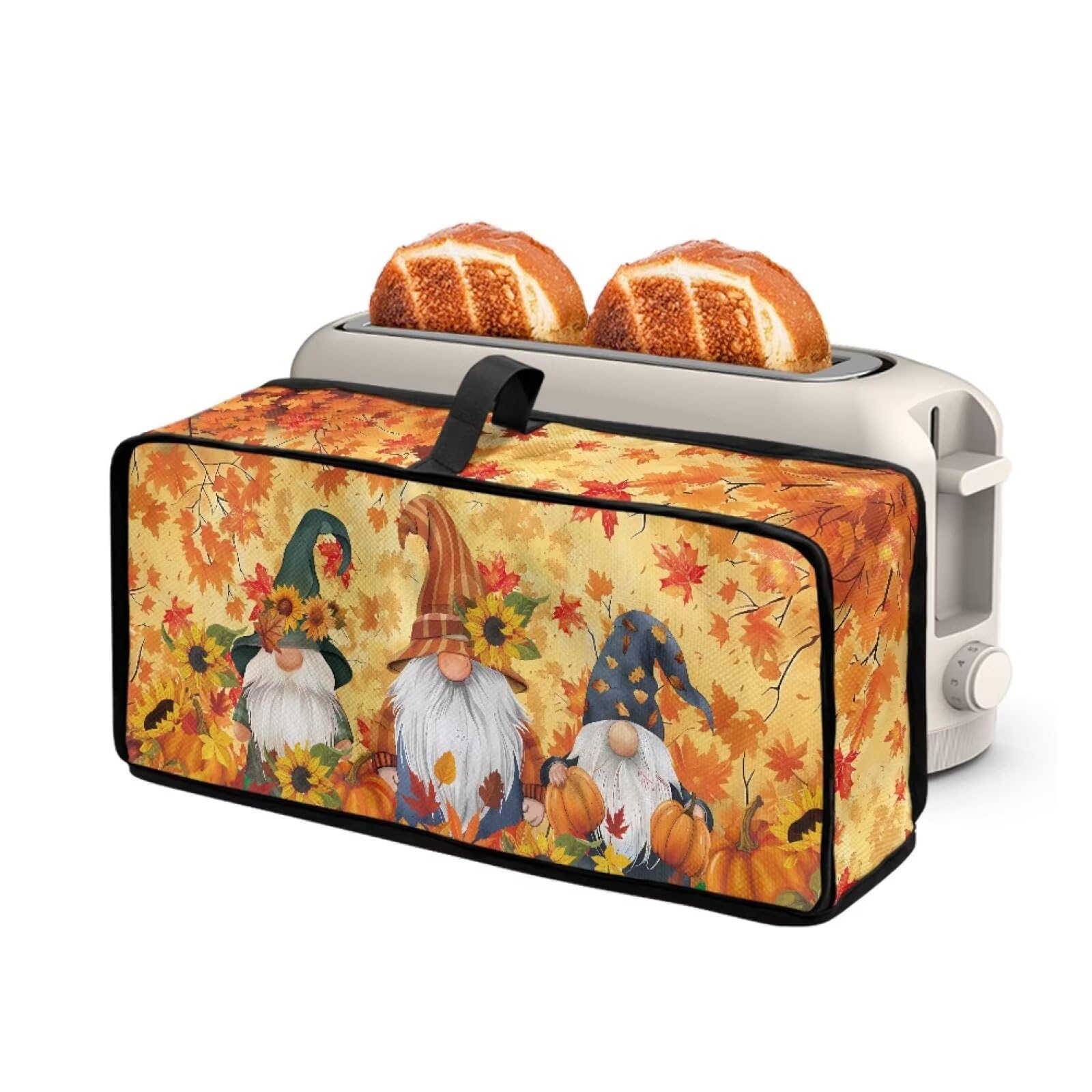 Thanksgiving Day Decor Long Slot Toaster Dust Cover Compatible with 2 Slice Slim Toaster with Top Handle Maple Leaf Fall Gnome Print
