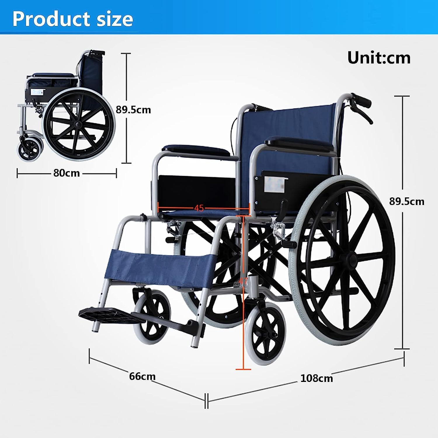 Silla de Ruedas Manual Ligera Silla de Ruedas de Transporte Plegable con Freno de Mano Silla de Ruedas Autopropuldeo Al Carbono para Adultos