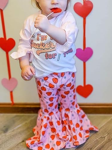 Miniatura 2 de Conjunto de manga larga para el día de San Valentín para bebés y niñas pantalones acampanados para otoño y primavera