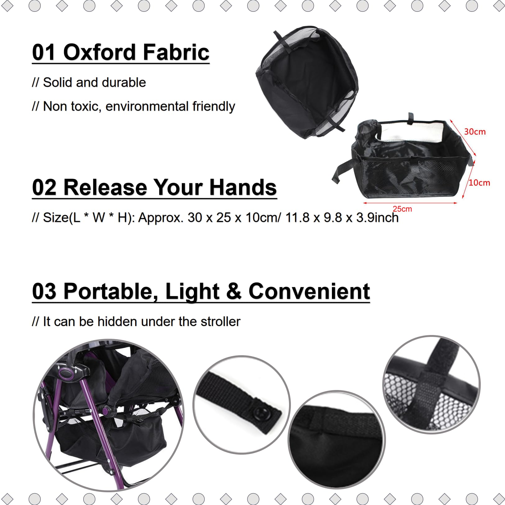 SALALIS 1pc Baby Stroller pram Bottom Basket Pushchair Shopping Storage case Bag 33x18x1 City Select Stroller Basket 1pc - Image 2