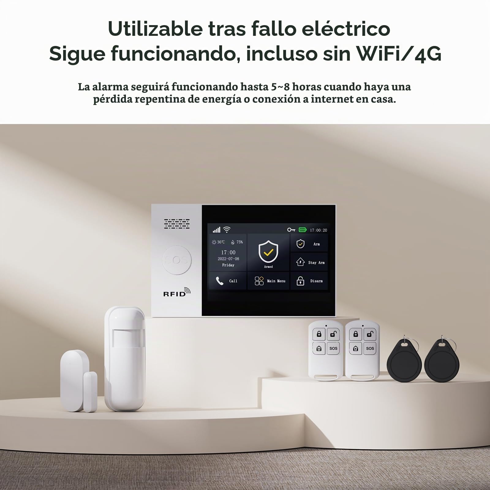Sistema de Alarma inalámbrico para el hogar con cámara, Sistema de Alarma de Seguridad WiFi + 4G con Pantalla táctil de 4,3 Pulgadas, sin cuotas mensuales para la casa, Funciona con Alexa