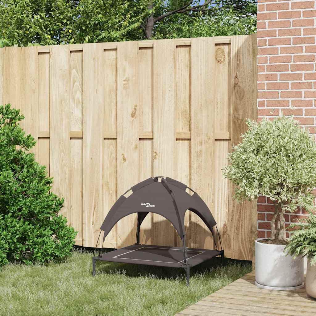 Brązowe podniesione legowisko dla psa 71x64x71 cm Stal ze zdejmowaną markizą, wygodne i składane do użytku wewnątrz na zewnątrz