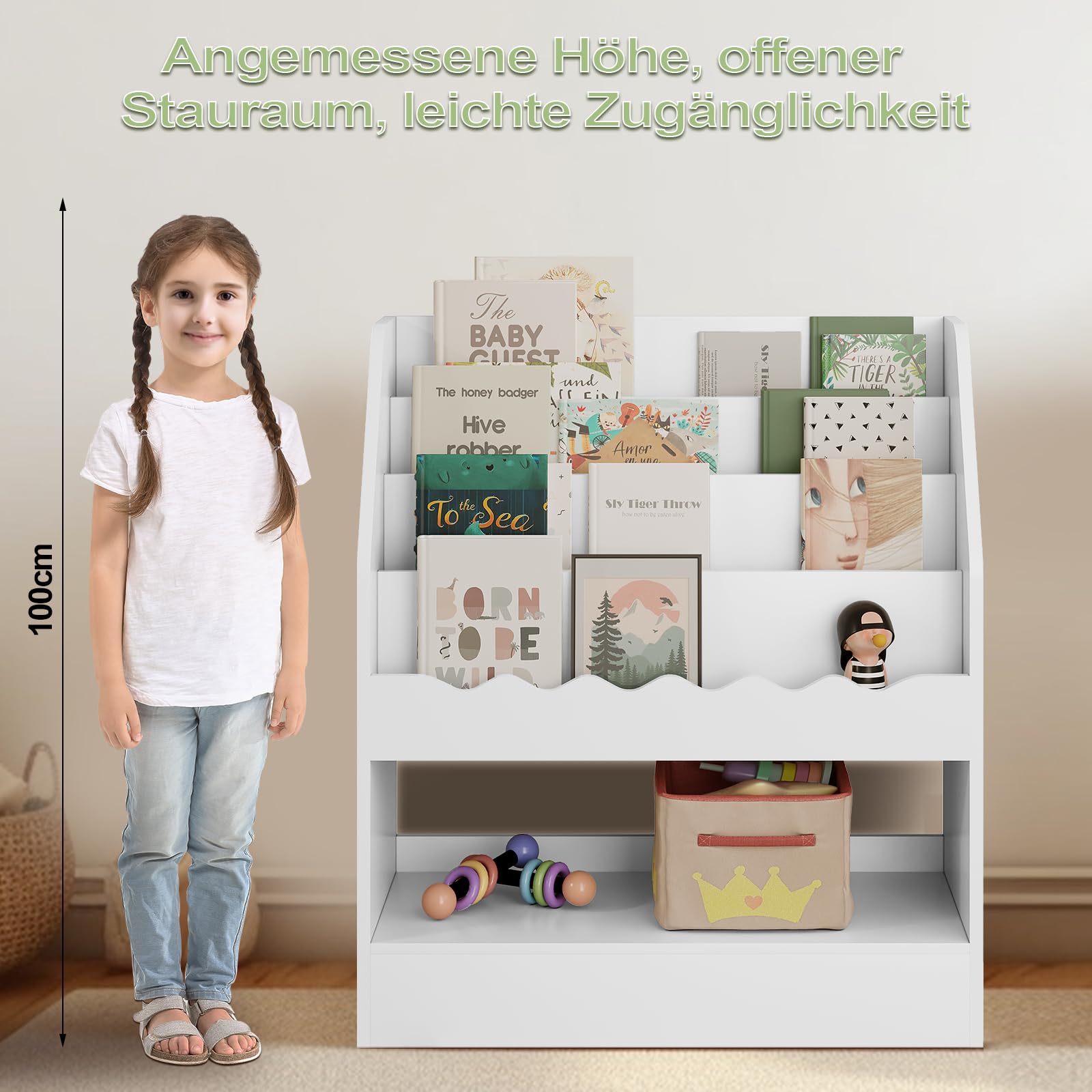 WOLTU Bibliothèque Enfant, Rangement Jouet Enfant, à 5 Niveaux, en MDF, Blanc, 70x30x80cm