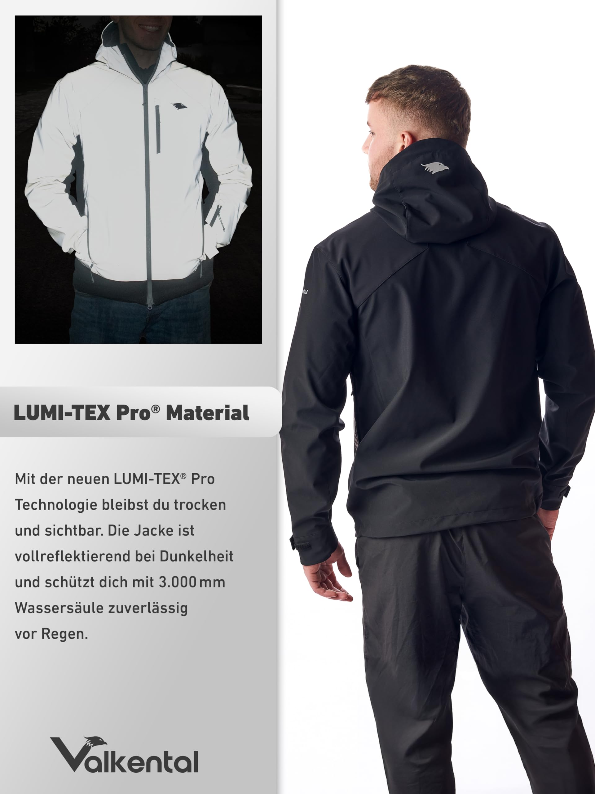 Valkental® Reflektierende Funktionsjacke [Das Original] - Herren - Wasserabweisend & Winddicht | Doppel Reißverschluss | Geeignet als Laufjacke, Fahrradjacke & Übergangsjacke | VERTEX Jacke