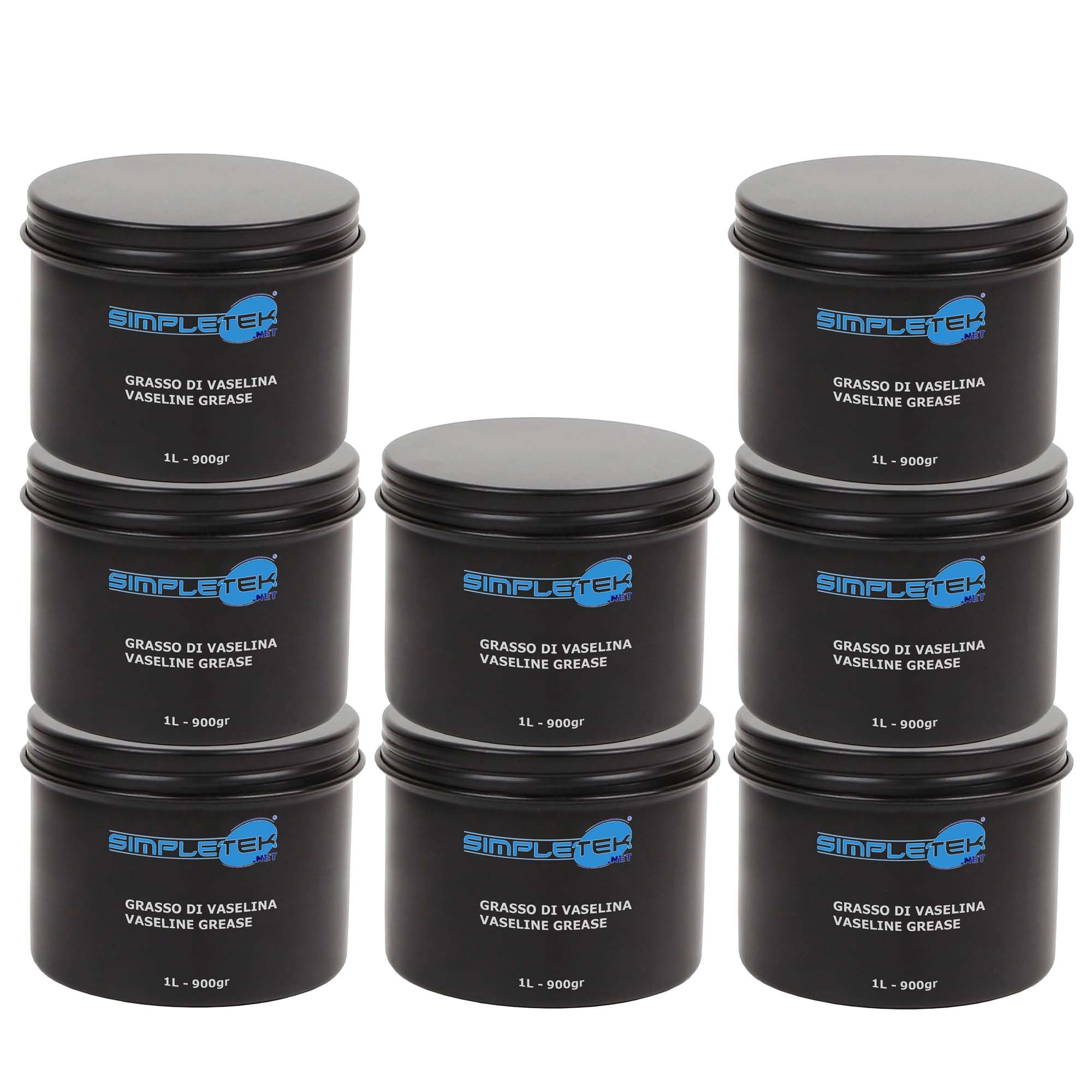 SIMPLETEK - 8 Barattoli da 1L 900gr Grasso di Vaselina Lubrificante Pulente Anti-Acido Cura Macchine Professionale Tecnico (8 Pezzi)