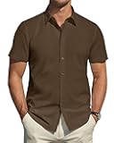 Men's Short Sleeve Dress Shirts Stretch Stain Shield Casual Button Down Shirts Solid Formal Shirt