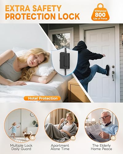 Miniatura 8 de Cerradura de puerta portátil para viajes, cerradura de refuerzo de puerta ajustable sin perforación, tapón de pestillo adicional para habitación de