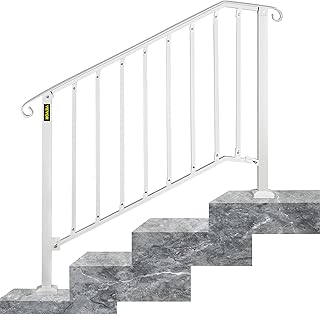 VEVOR Handrails for Outdoor Steps, Fit 3 or 4 Steps Outdoor Stair Railing, Wrought Iron Handrail, Flexible Porch Railing, White Transitional Handrails for Concrete Steps or Wooden Stairs