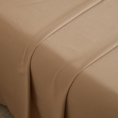 Miniatura 9 de Juego de sábanas de 4 piezas, tamaño Queen, beige camello, refrescantes, sábanas y fundas de almohada, fácil ajuste, gran caída lateral de hasta 16