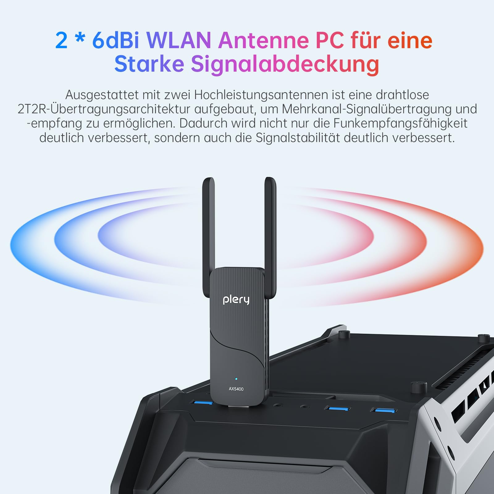 AXE5400 - Chiavetta WLAN per PC, tri-band 6 GHz/5 GHz/2,4 GHz USB 3.0 WiFi adattatore con antenne 5dBi, WPA3, solo per Windows 11/10, adattatore Wi-Fi PC con latenza estremamente bassa per