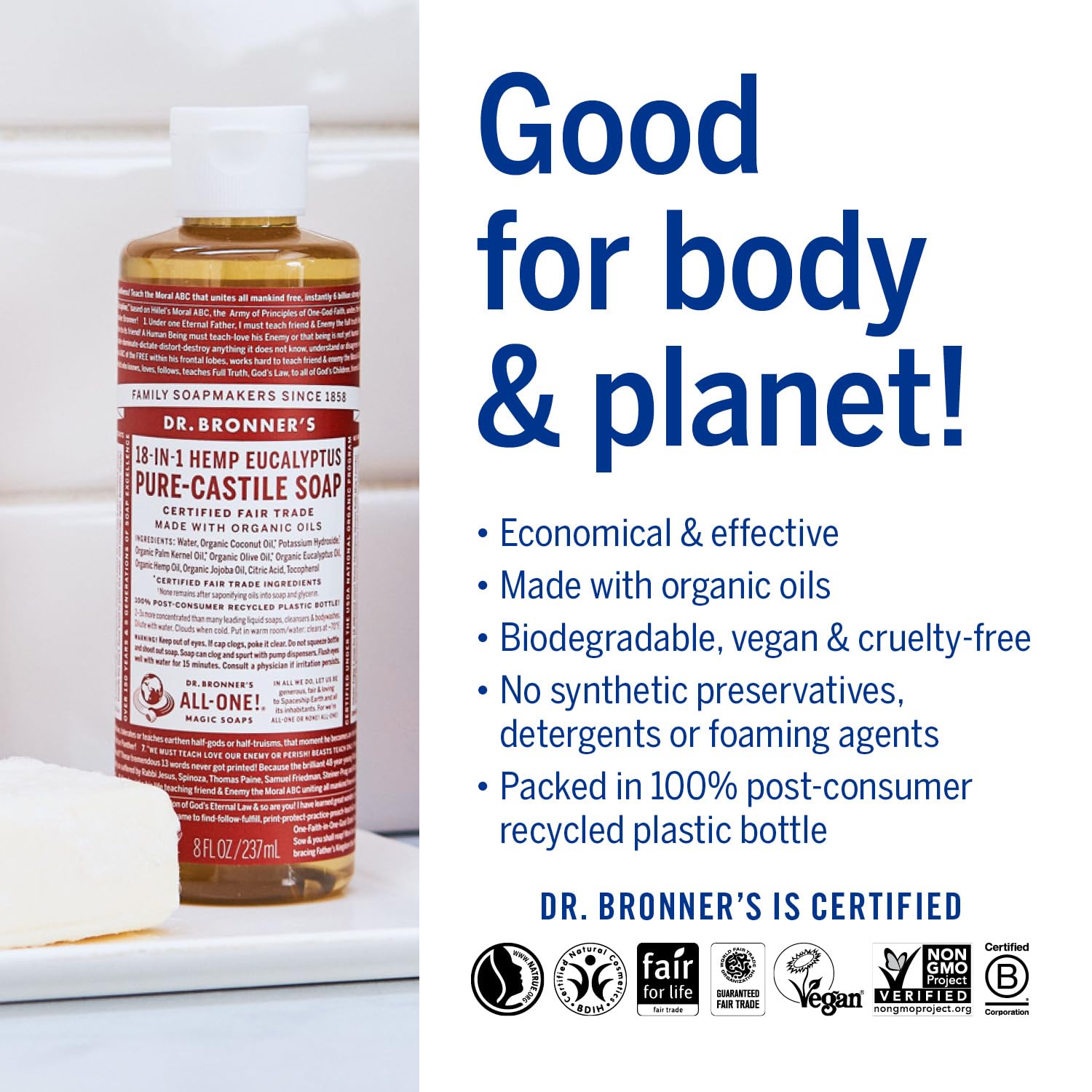 Dr. Bronner's Magic Soaps: Liquid Castile Soap, Eucalyptus 8 oz (3 pack)