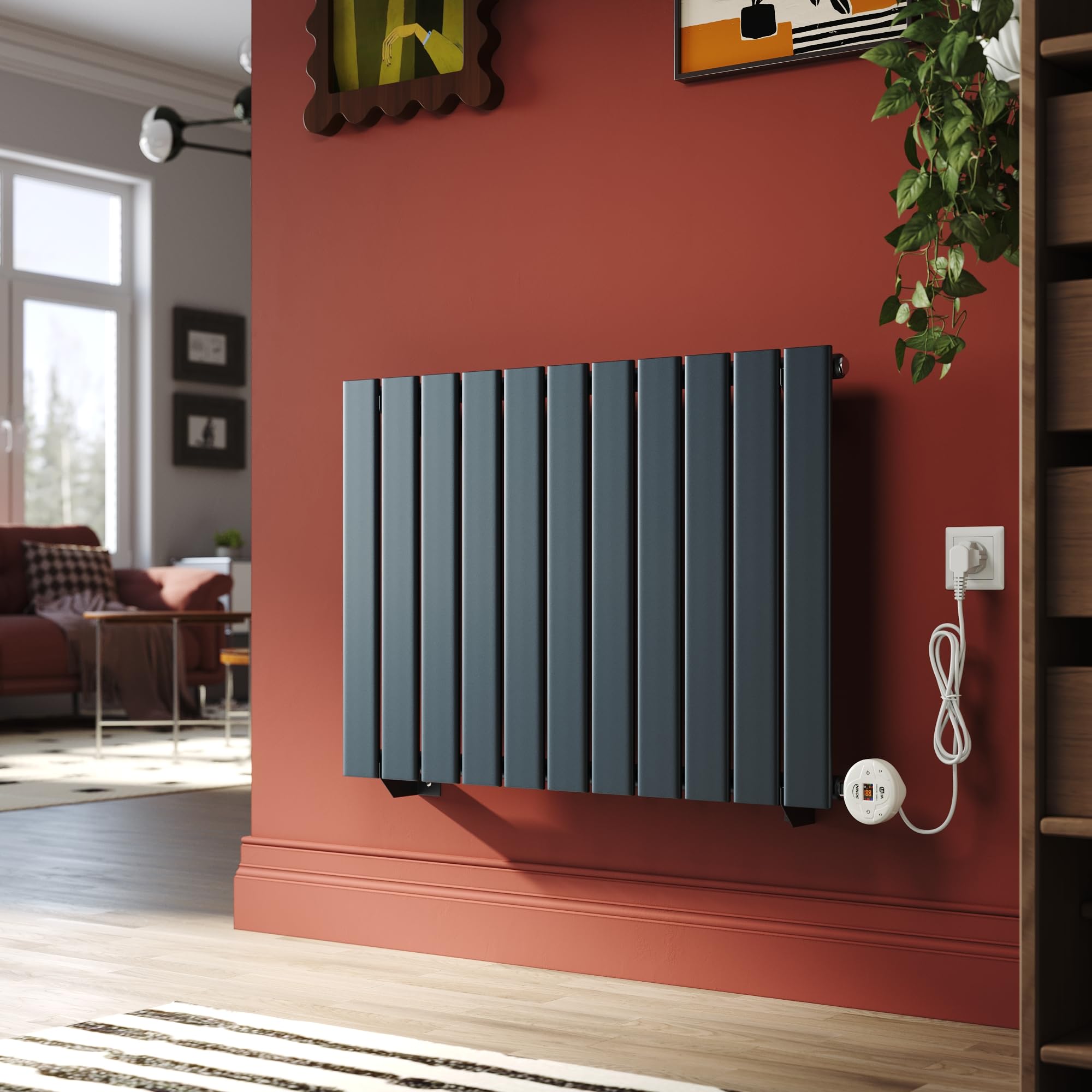 SONNI Heizkörper 600x832mm Anthrazit, Design Flachheizkörper mit WIFI Smart Heizstab 800 Watt, elektrischer Flach Vertikal Heizkörper Bad, Einlagig Paneelheizkörper mit APP-Steuerung