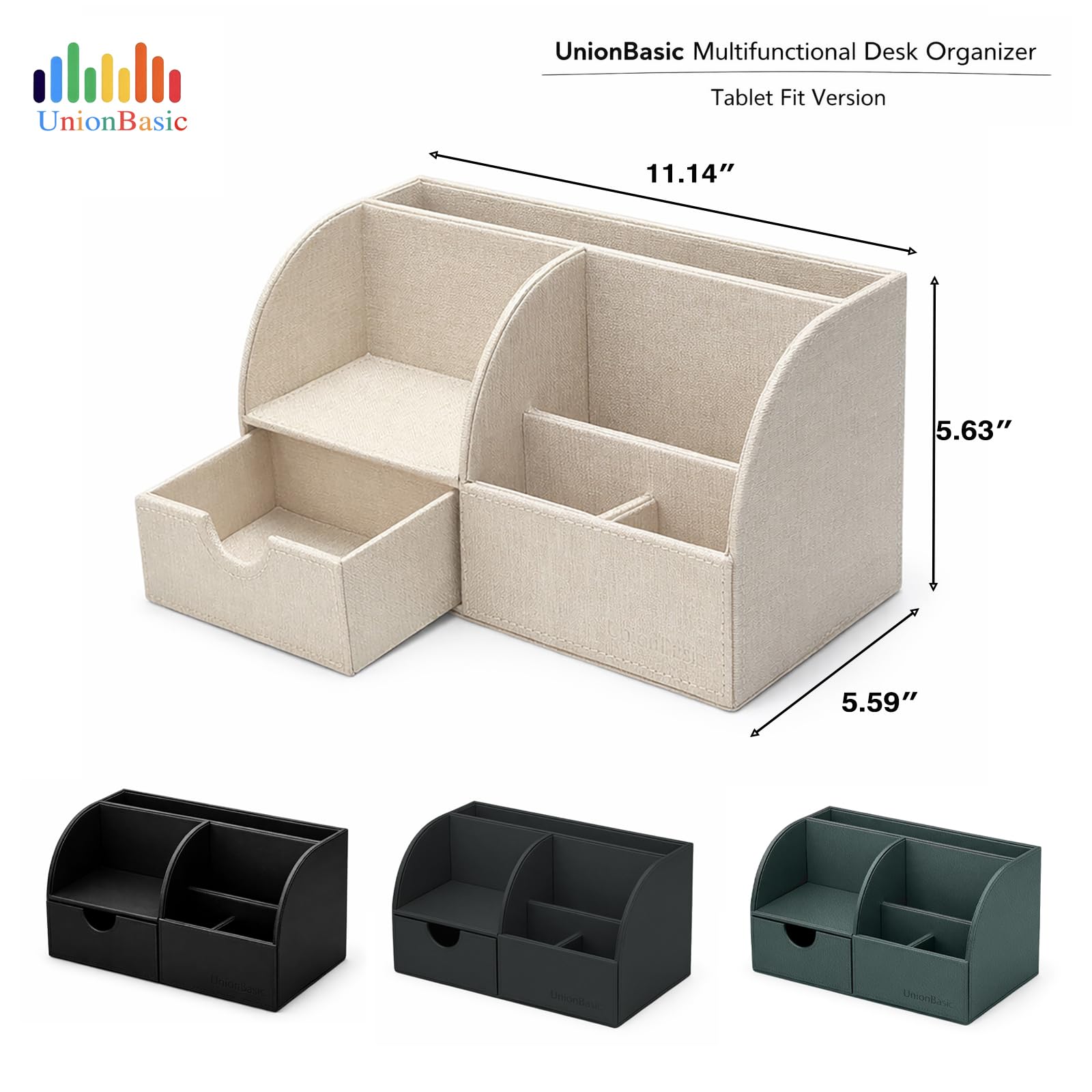 UnionBasic Organizer da scrivania, multifunzione, in pelle, portapenne, porta biglietti da visita, penne, matite, telefono cellulare, cancelleria, nero