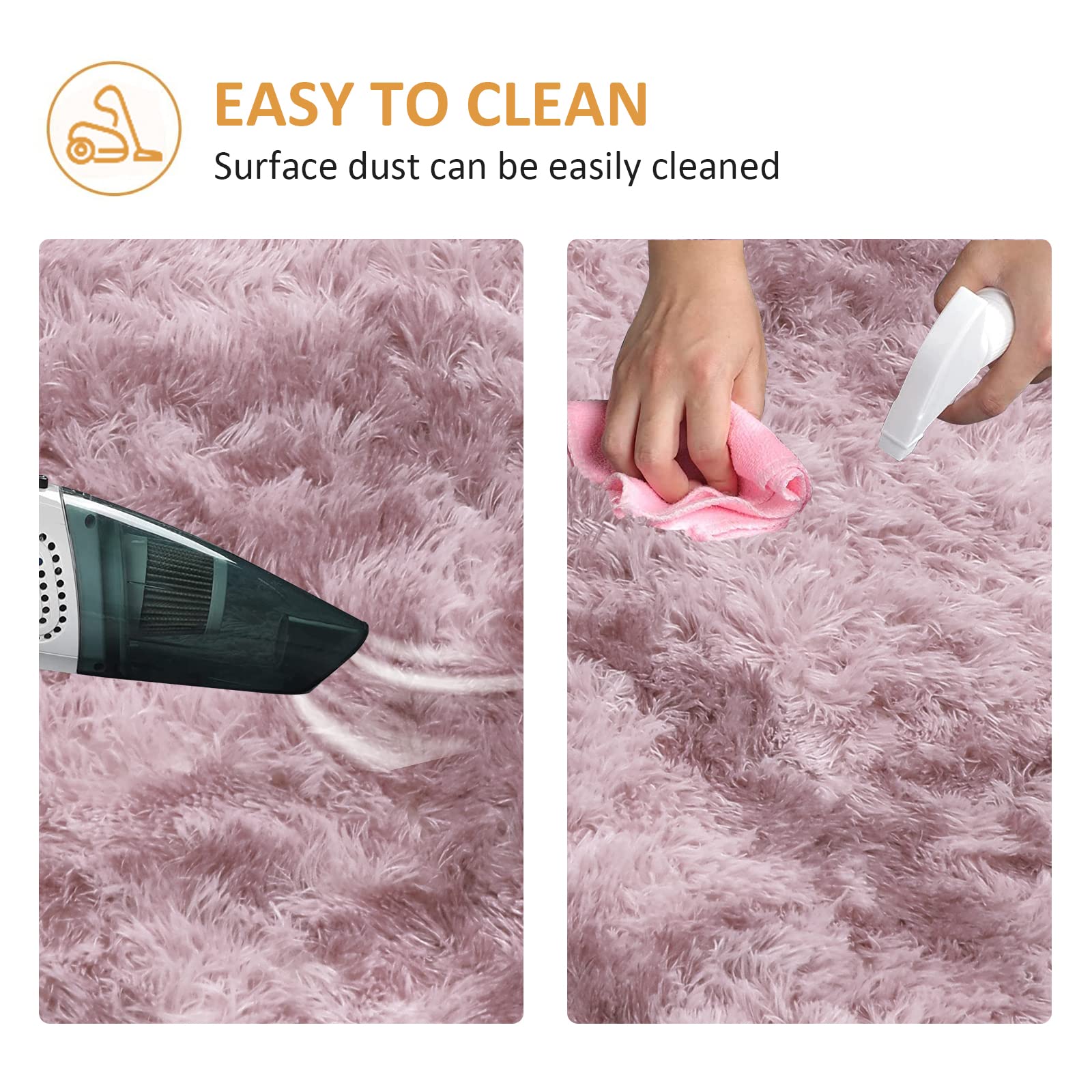 Pauwer Plush Shaggy Area Rugs Soft Fluffy Area Carpet Rugs Anti-Skid Thick Floor Carpet Mat for Living Room Bedroom (Pink - Image 4