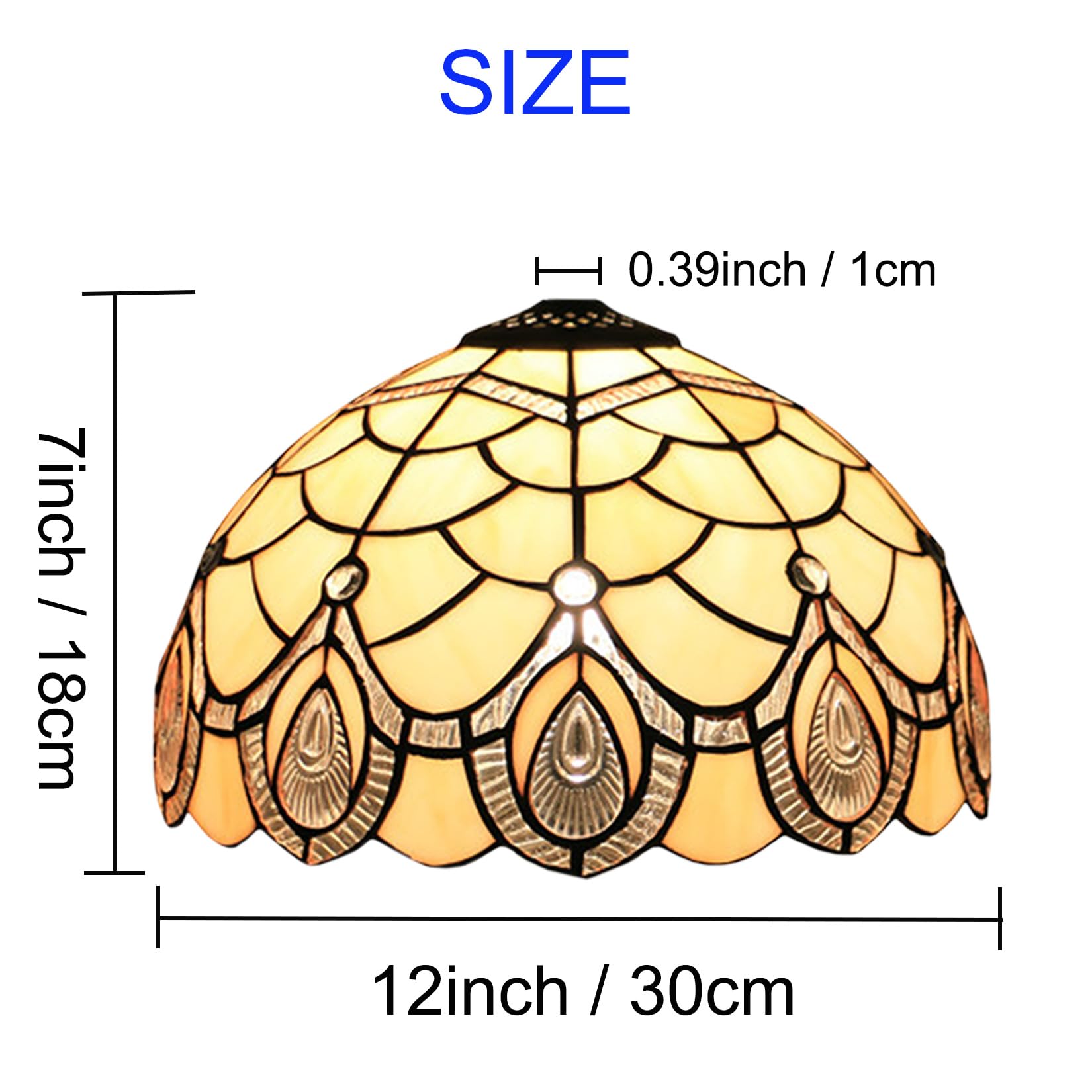 Lampenschirm Ersatz 12" Creme Bernstein Buntglas Lampenschirme nur mit Kappe klar Pfau Perlen Weinlese-Licht Abdeckung fit für Tischlampe Pendelleuchte Deckenleuchte Haus Dekoration