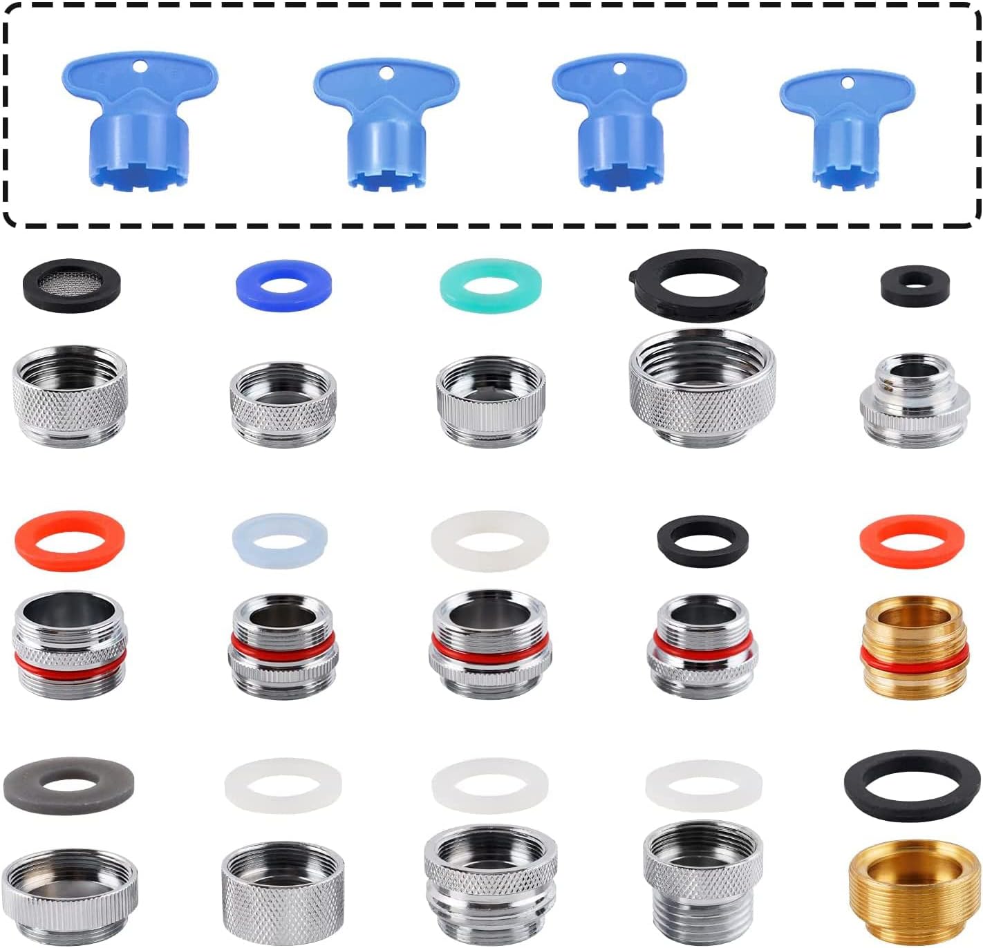 15pcs Brass Faucet Adapter Kit, Faucet Aerator Adapter Set Male Female Sink Faucet Adapter Converter to Garden Hose, Standard Hose in RV, Apply on Both Removable and Cache Aerator