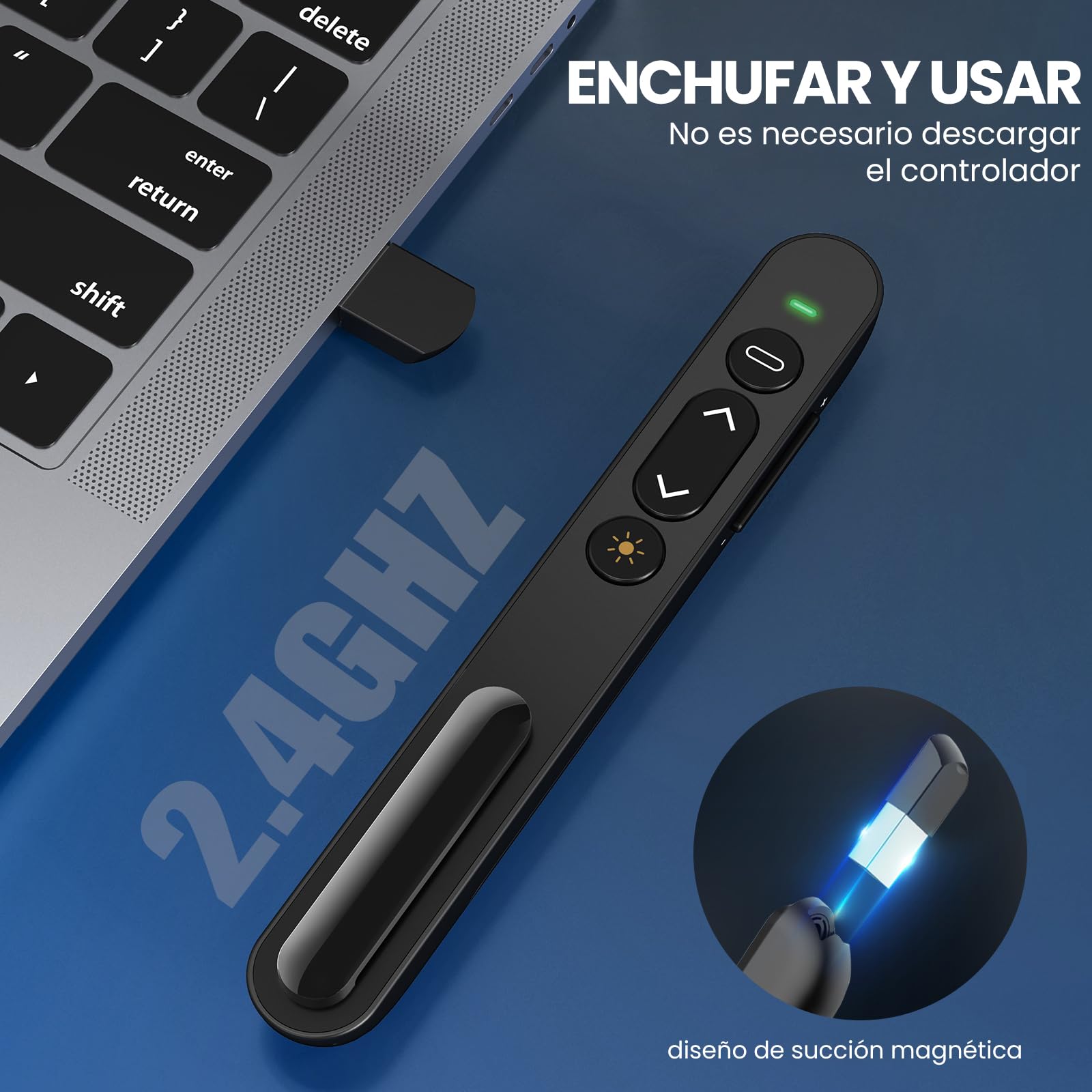Puntero Presentaciones, Presentador de Diapositivas Remoto Mando para PowerPoint/Keynote/Hyperliens/Google Slides/PDF/MS Word para conferencias, reuniones, informes, PowerPoint, etc. Plug & Play
