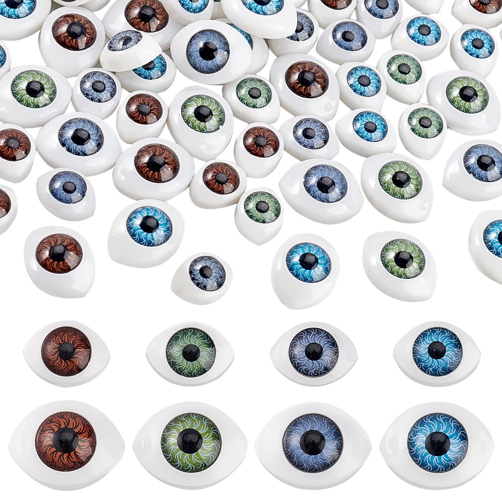 AHANDMAKER 80 pcs Half Round Doll Eye Mixed Color Plastic Doll Craft Eyes Scary Eyes Oval Flat Eyeball Hollow Eyeballs for DIY Sewing Craft Puppet Bear Doll Making-image-10