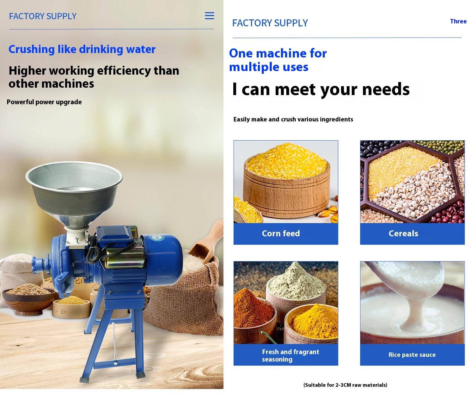 Electric Grain Mill Grinder 3000W, Commercial Dry & Wet Grinder with Funnel, Adjustable Powder Grinding Machine for Corn, Rice, Coffee, Wheatwait