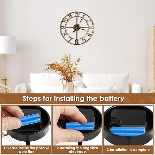 Miniatura 4 de Reloj de pared grande, reloj de pared redondo silencioso de 16 pulgadas, sin tictac, funciona con pilas, reloj de pared de hierro rústico vintage,