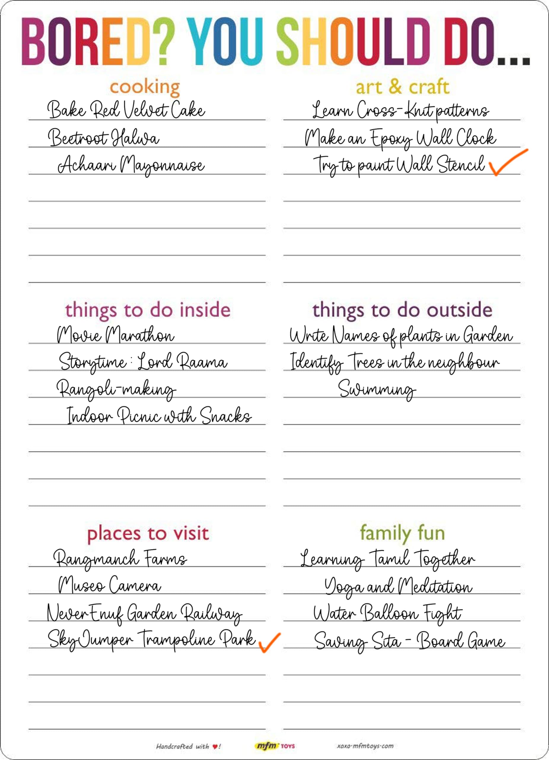 MFM TOYS Fridge Magnet Write-Erase Notepads Perpetual Planners! Lockdown Planner, Home Activities For Summer Vacations (Boredom Buster)