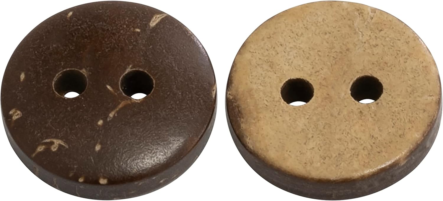 AERZETIX - C65618 – Set of 10 Round Wooden Buttons Ø11.5 x 2.7 mm with 2 Holes L18 18L – Colour: Brown/Beige – Opening Diameter Ø1.6 mm – Haberdashery Sewing Clothes Craft Fashion Decoration