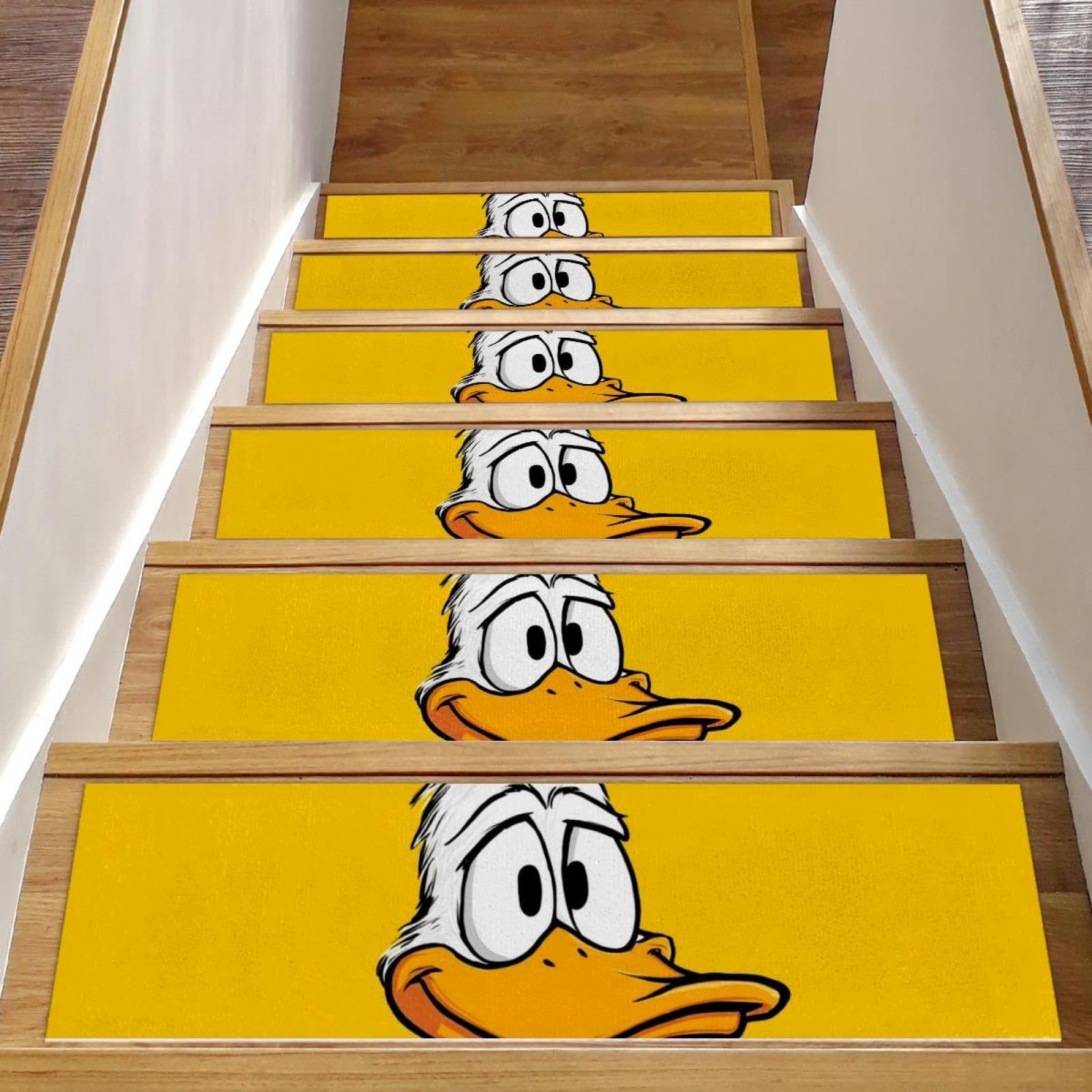 CHENZZZZ 15 Pack Stair Treads for Wooden Steps, Cartoon Duck, Yellow White (2) Staircase Step Treads Carpet Mat, Stair Mats for Pets Dogs Elders 8x30In