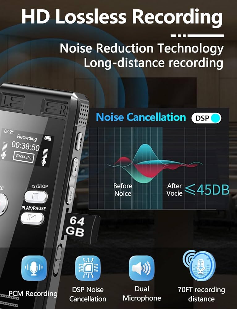 Amazon.com: 64GB Digital Voice Activated Recorder with