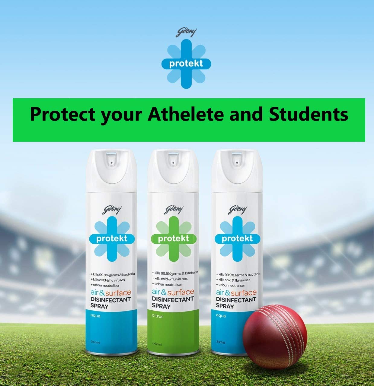 Godrej Protekt 5pcs Disinfectant Spray - Air & Surface Sanitizer (240ml x 5 nos) can - Kills 99.9% Germs & Bacteria, Alcohol Based,Citrus1 & 2 Aqua Fragrance