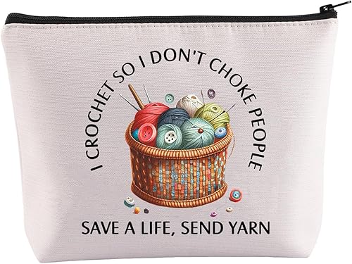 Miniatura 1 de BDPWSS Regalo de ganchillo para regalo de amante de ganchillo I Crochet So I Don't Choke People Save A Life Send Yarn Bolsa de maquillaje para tejer